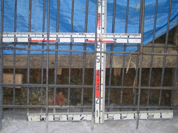 立ち上がりの鉄筋部分です。１６ミリをダブルで組、コンクリート壁厚さは３０センチです。