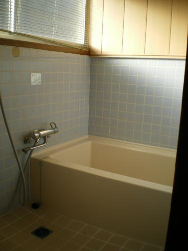 壁のタイルは既存のまま、浴槽と土間はやりかえました。