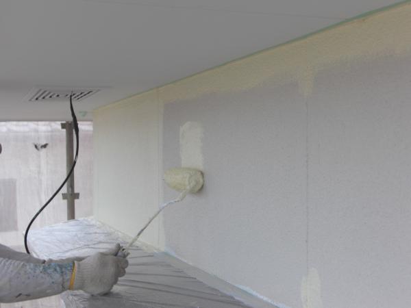 外壁は手塗りローラーで施工します。